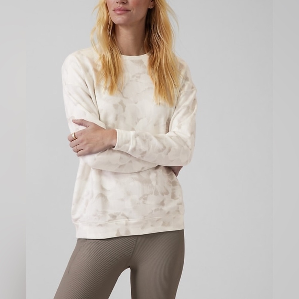 Athleta Chakra Floral Bluff Grey Balance Printed Pullover Sweatshirt M